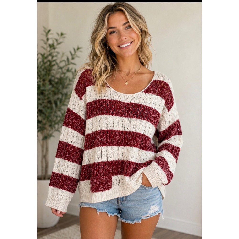 Talbots Red and White Crew Neck Sweater size 1x nautical stripe